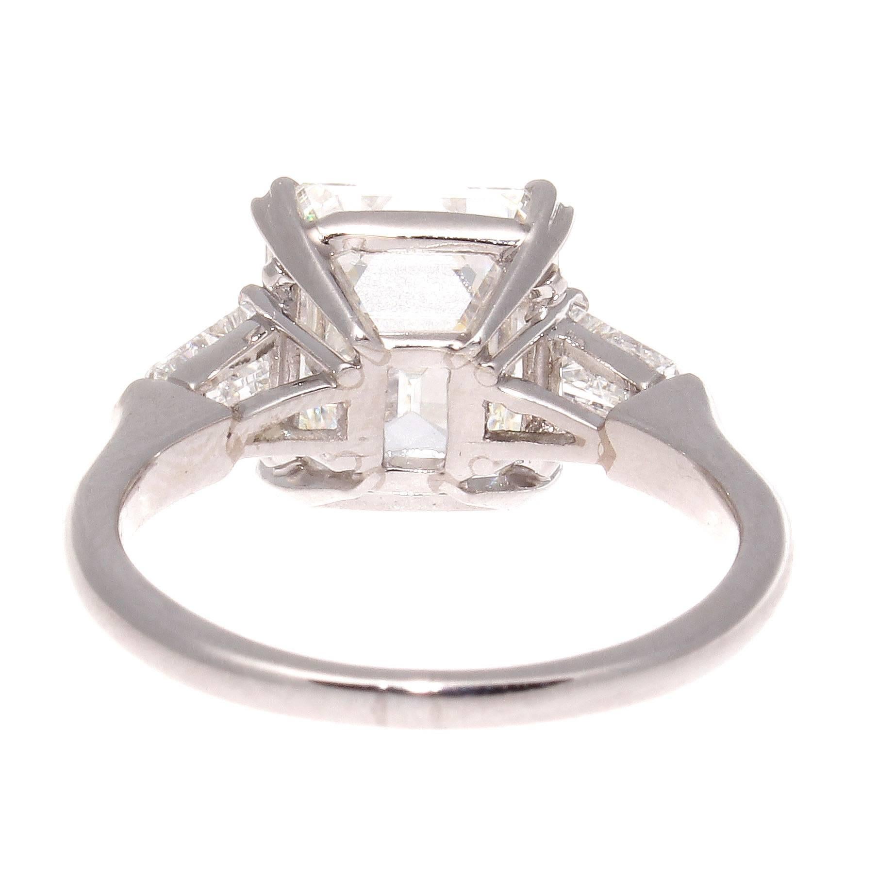 Women's Art Deco GIA 4.12 Carat Diamond Platinum Engagement Ring