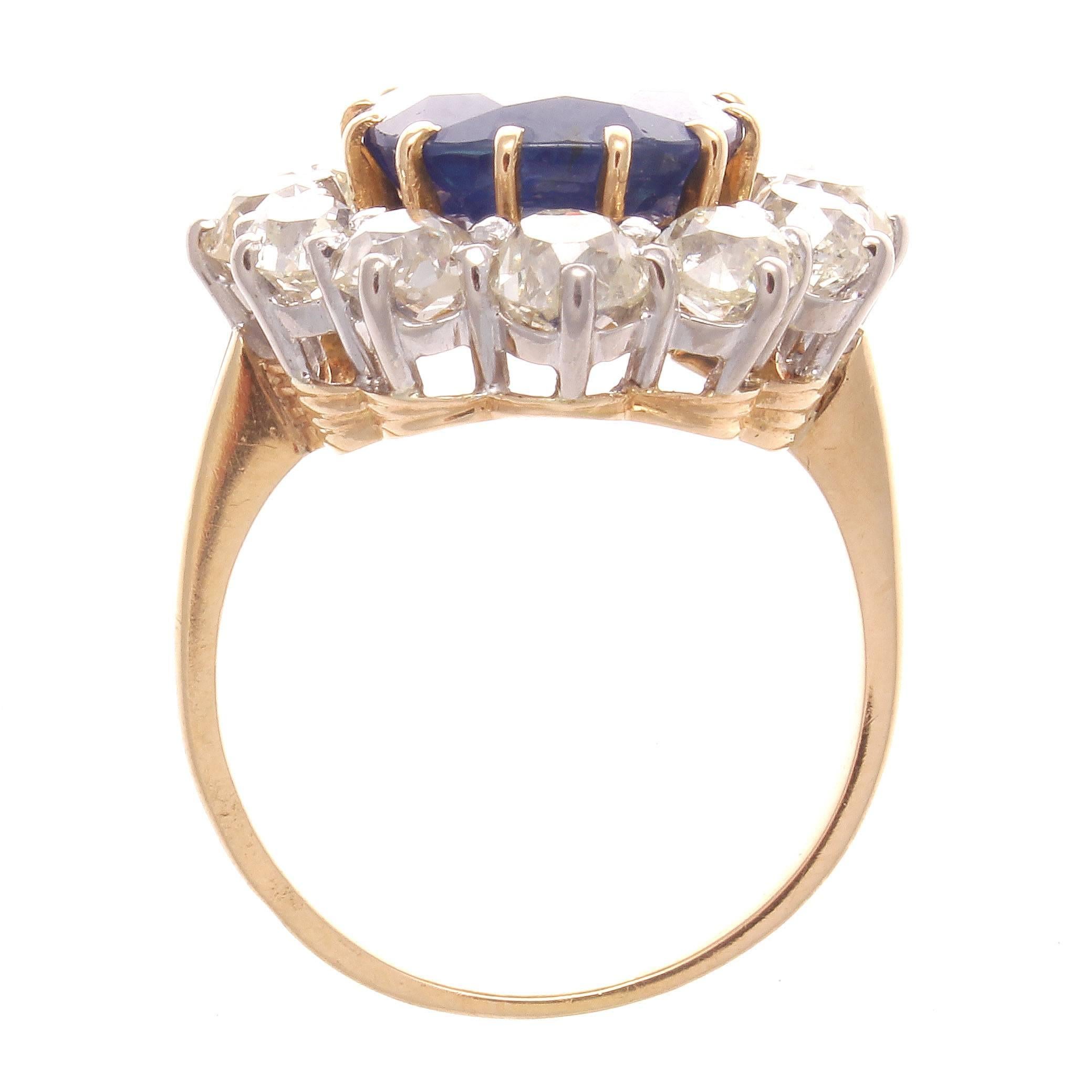 Retro French Natural Certified Unheated Sapphire Diamond Gold Ring