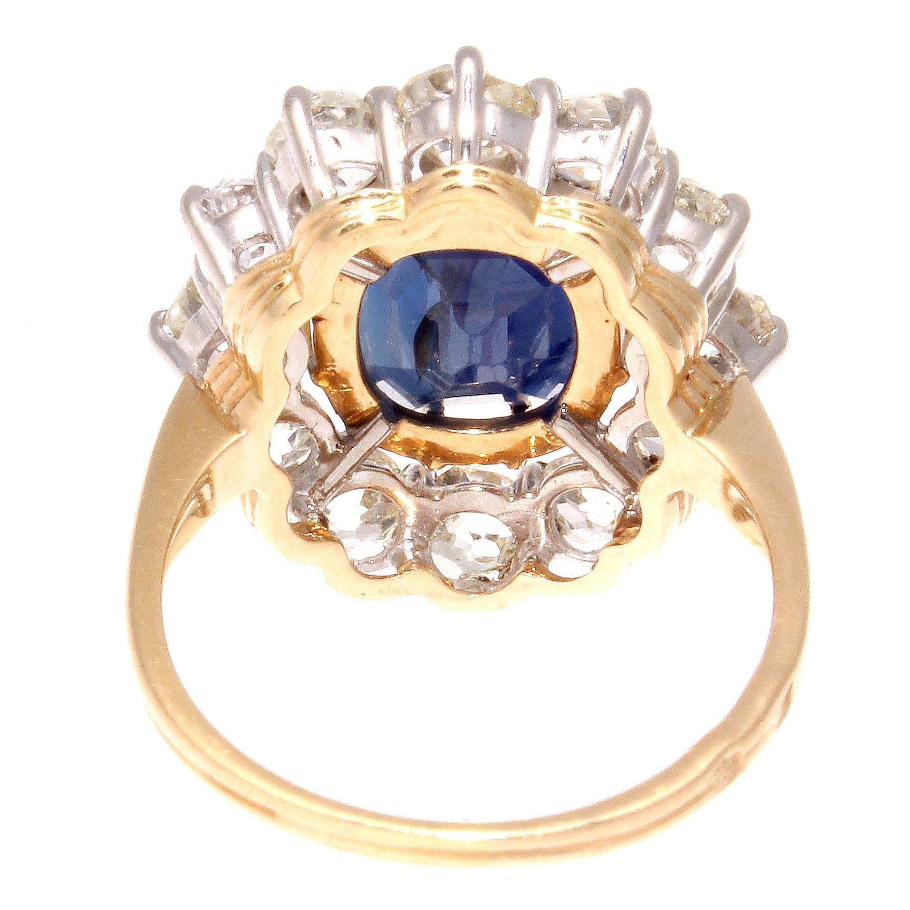 French Natural Certified Unheated Sapphire Diamond Gold Ring In Excellent Condition In Beverly Hills, CA