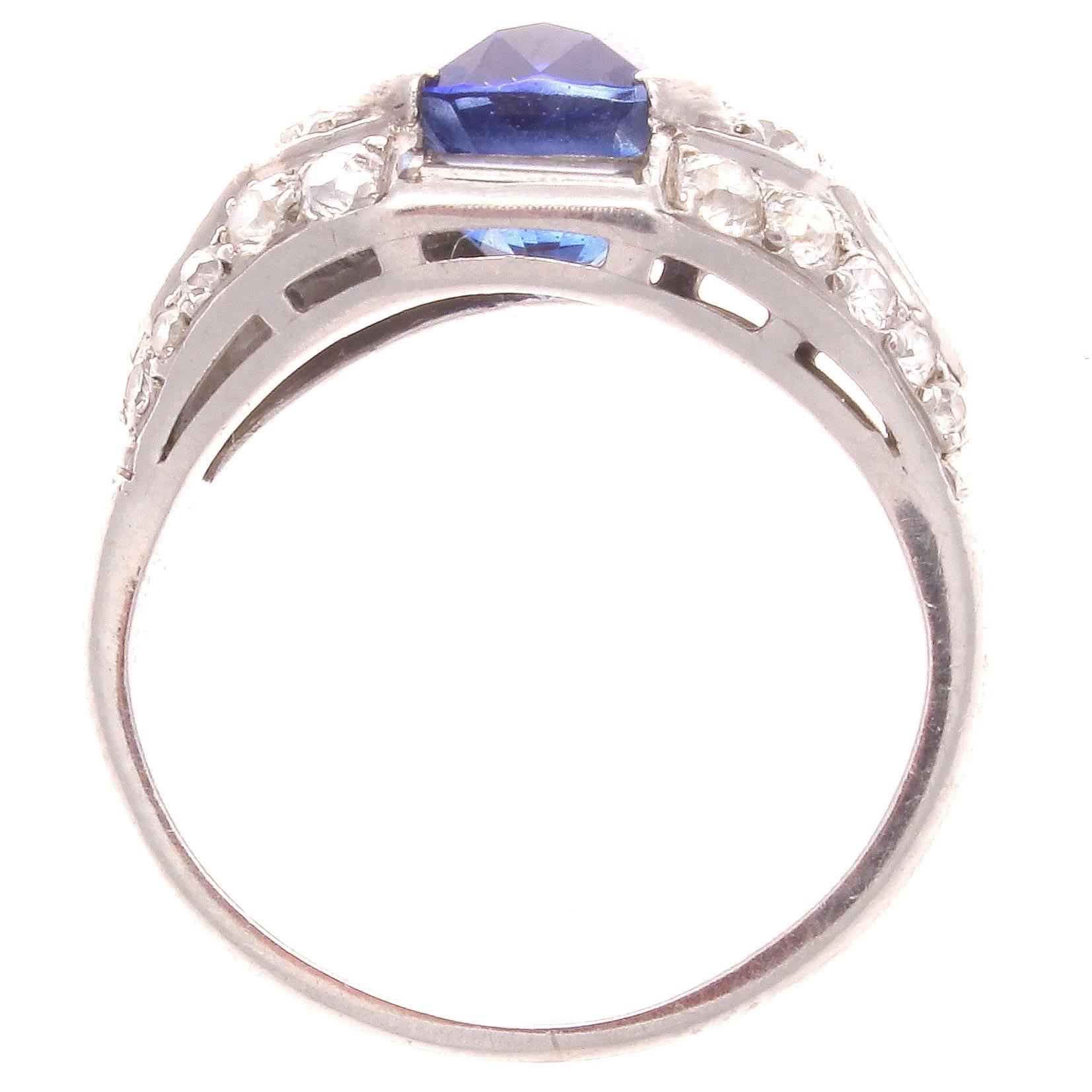 Art Deco Sapphire Diamond Platinum Engagement Ring In Excellent Condition In Beverly Hills, CA
