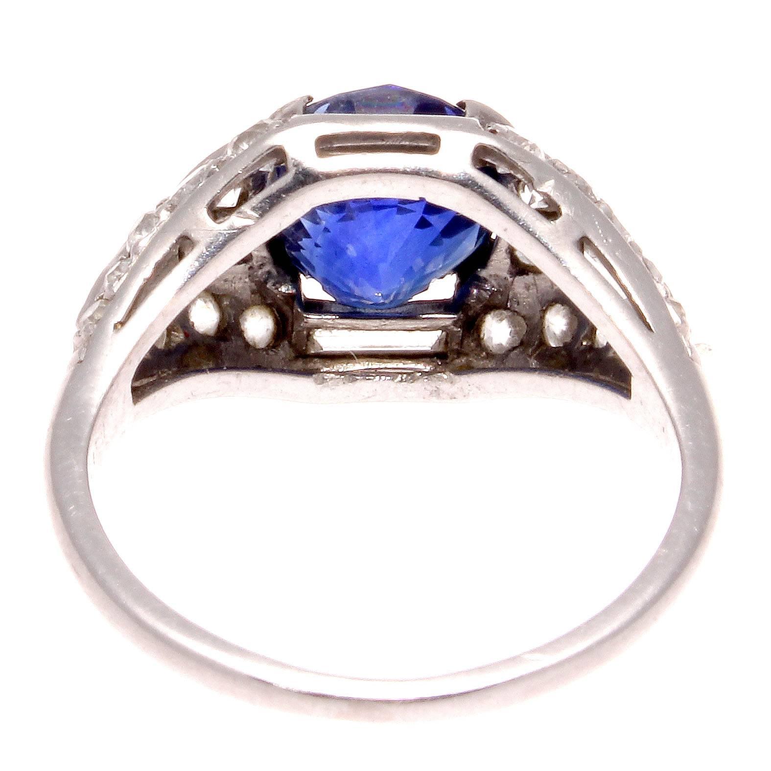 Women's Art Deco Sapphire Diamond Platinum Engagement Ring