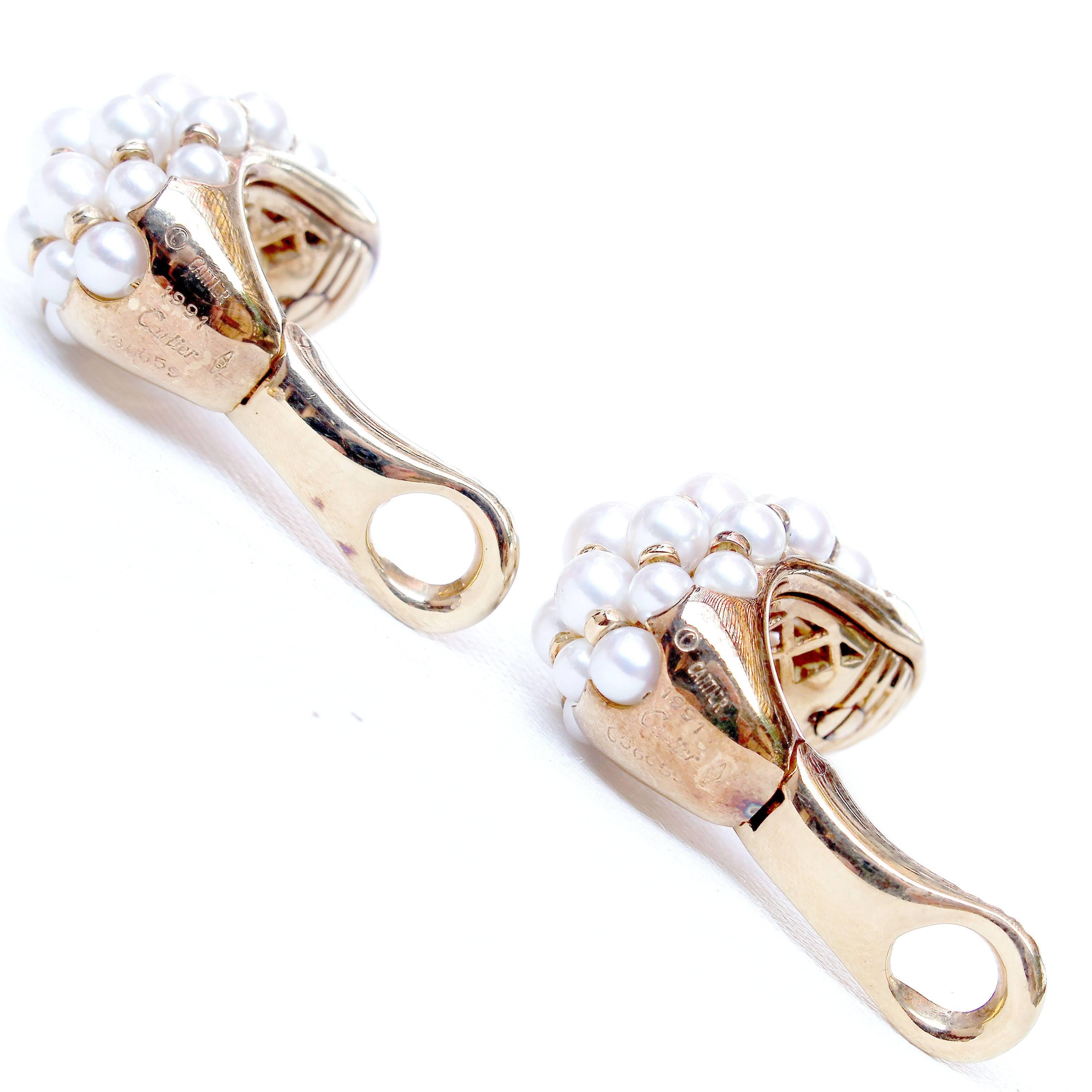 Modern Cartier Pearl Diamond Gold Earrings