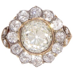 Victorian 2.77 Carat Old European Cut Diamond Gold Cluster Ring