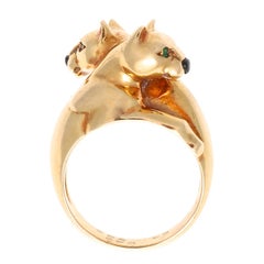 Cartier Double Headed Panther Gemstone Gold Ring