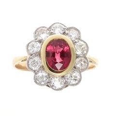 Vintage Ruby Diamond Platinum Gold Cluster Ring