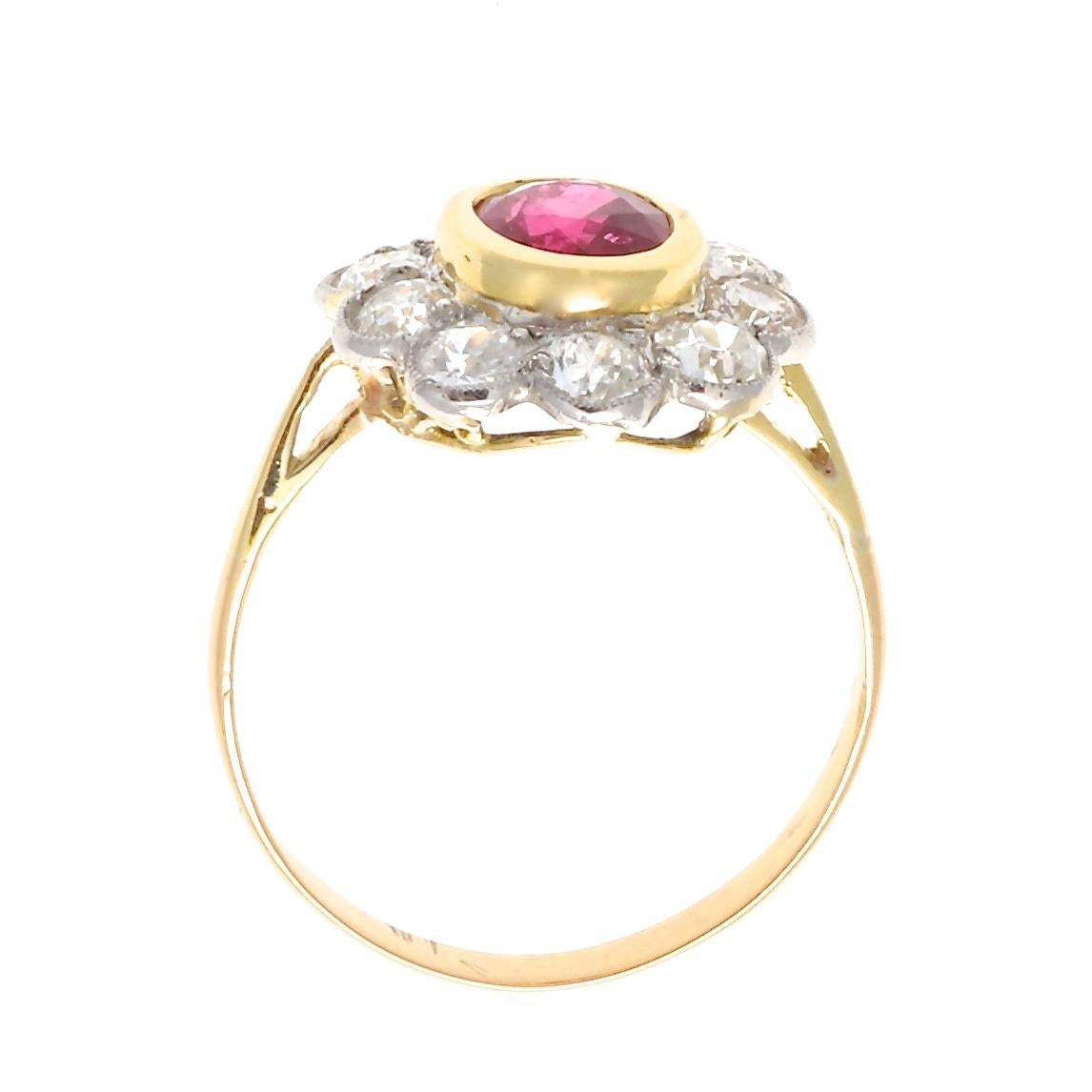 Art Deco Ruby Diamond Platinum Gold Cluster Ring