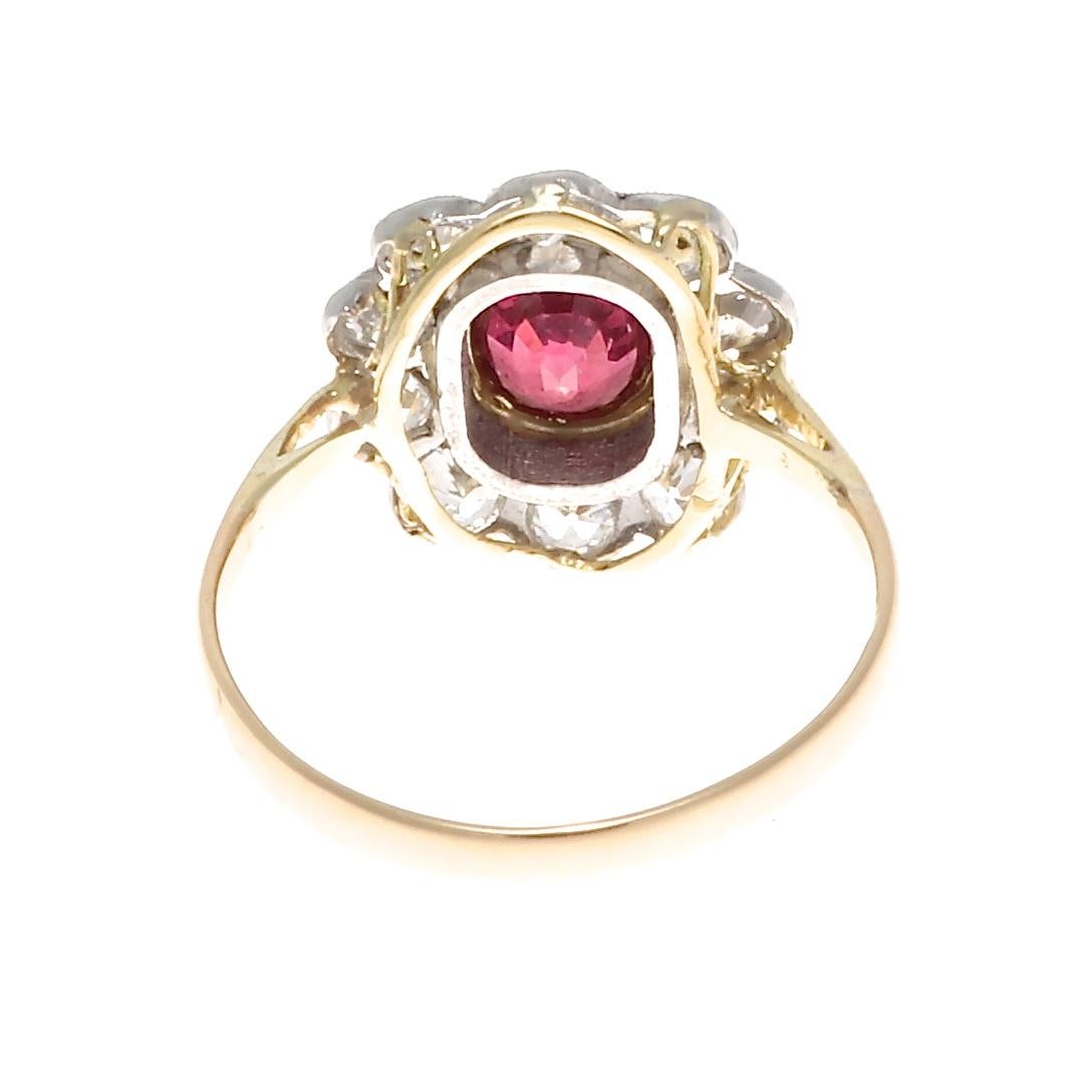 Ruby Diamond Platinum Gold Cluster Ring In Excellent Condition In Beverly Hills, CA