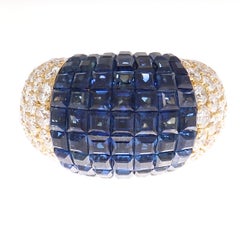 Mystery Set Sapphire Diamond Gold Dome Ring