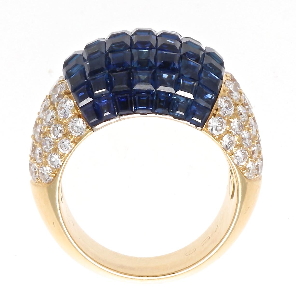 Modern Mystery Set Sapphire Diamond Gold Dome Ring