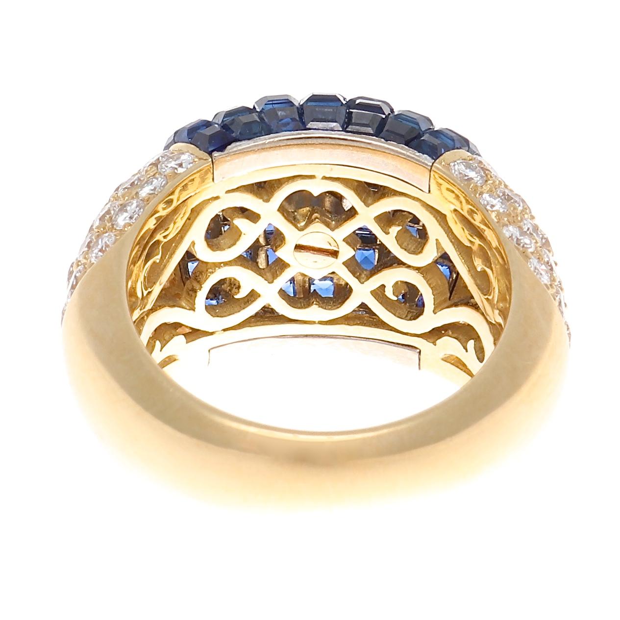 Mystery Set Sapphire Diamond Gold Dome Ring In Excellent Condition In Beverly Hills, CA