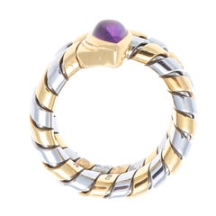 Bulgari Amethyst Gold Steel Tubogas Serpenti Ring