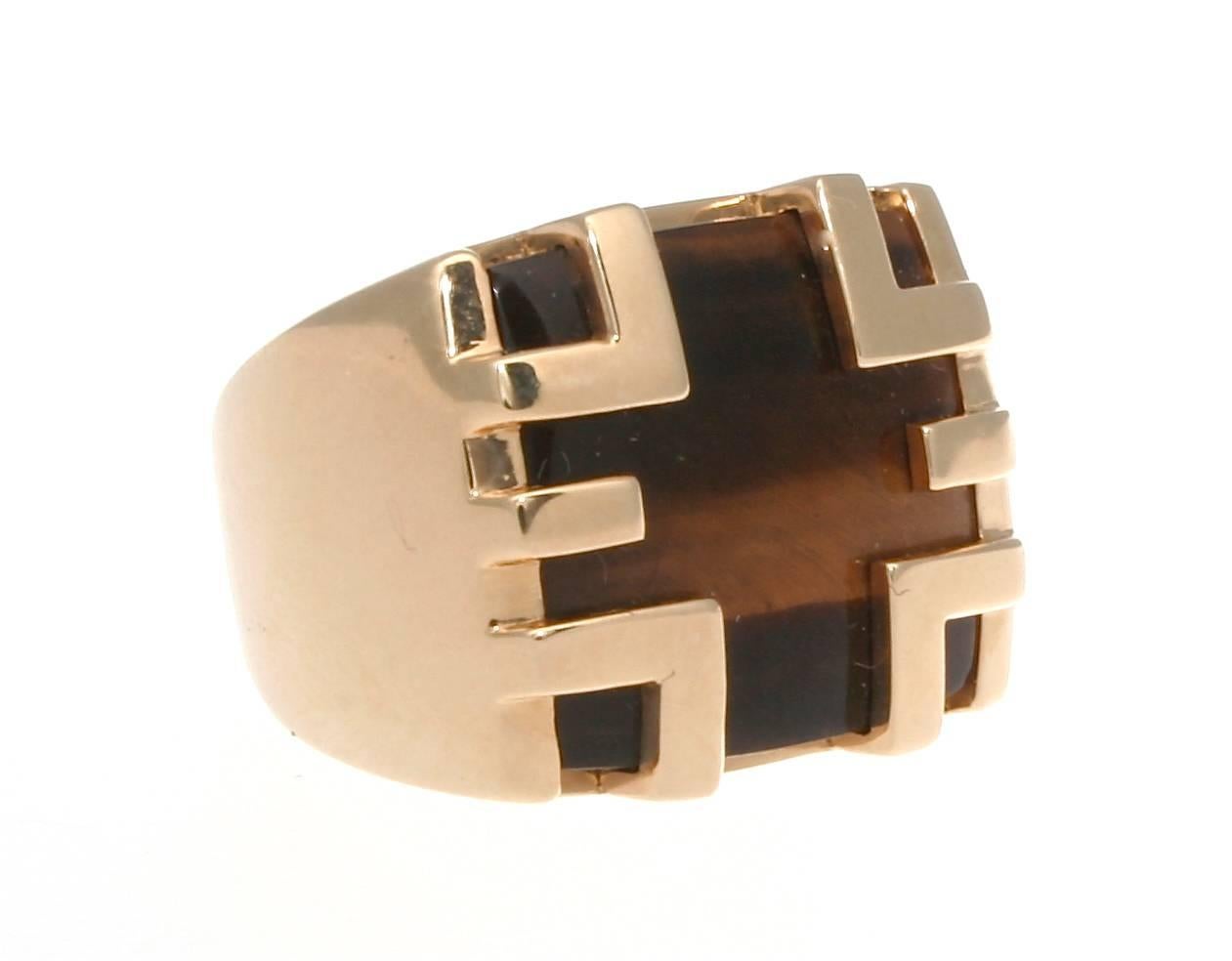 Cartier Tiger's Eye Gold Cage Ring In Excellent Condition In Beverly Hills, CA