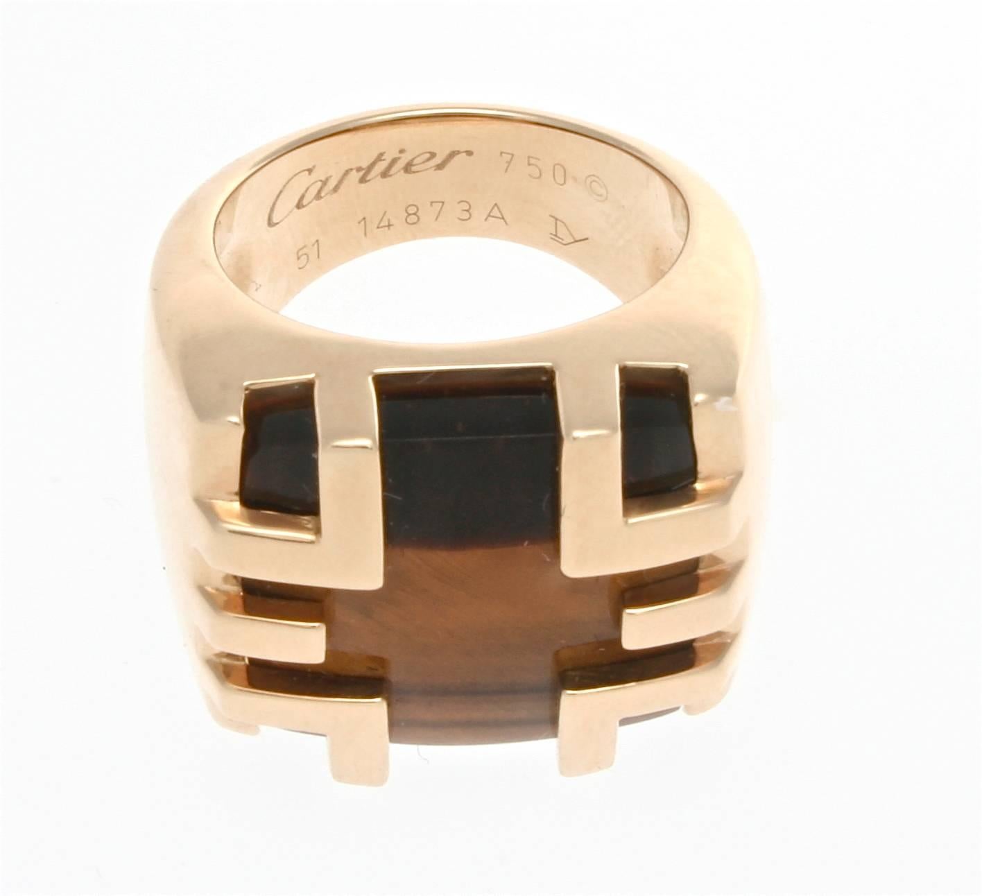 Women's Cartier Tiger's Eye Gold Cage Ring