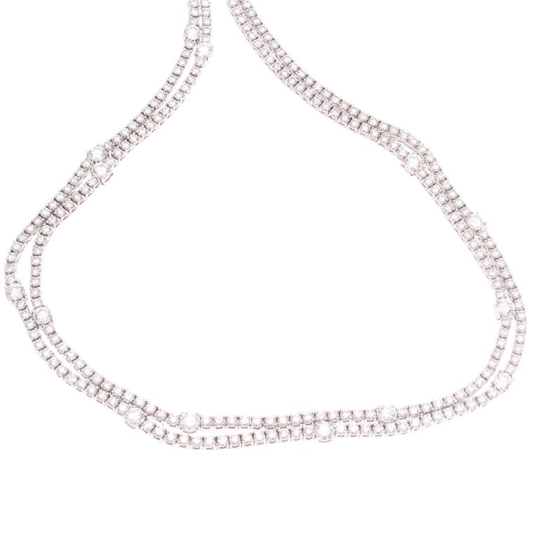 Diamond Double Strand Gold Necklace at 1stdibs