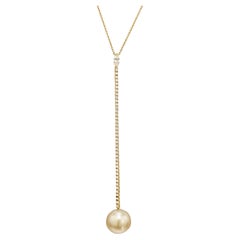 Marquise & Golden Pearl Drop Necklace with Pave Diamonds in 18K Gold