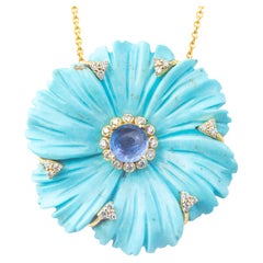 Collana con turchese, tanzanite e diamanti in oro giallo 18 carati