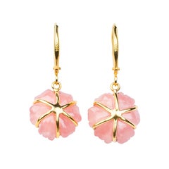 Rhodochrosite and Tourmaline Drop Earrings in 18K Yellow Gold