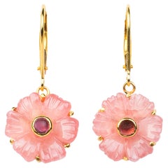 Rhodochrosite and Tourmaline Drop Earrings in 18K Yellow Gold
