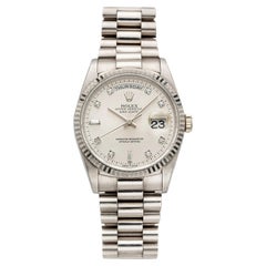 Vintage 1990 Rolex Day-Date 18239 18K WG Silver Diamond Dial Auto 36mm