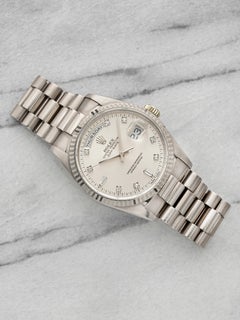 Vintage 1990 Rolex Day-Date 18239 18K WG Silver Diamond Dial Auto 36mm