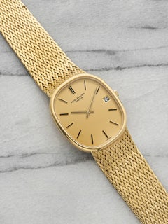 Vintage-Modell aus den 1970er Jahren: Patek Philippe Ellipse 3605/001, 18 Karat Gelbgold, champagnerfarbenes Zifferblatt, Automatikwerk, 33 mm