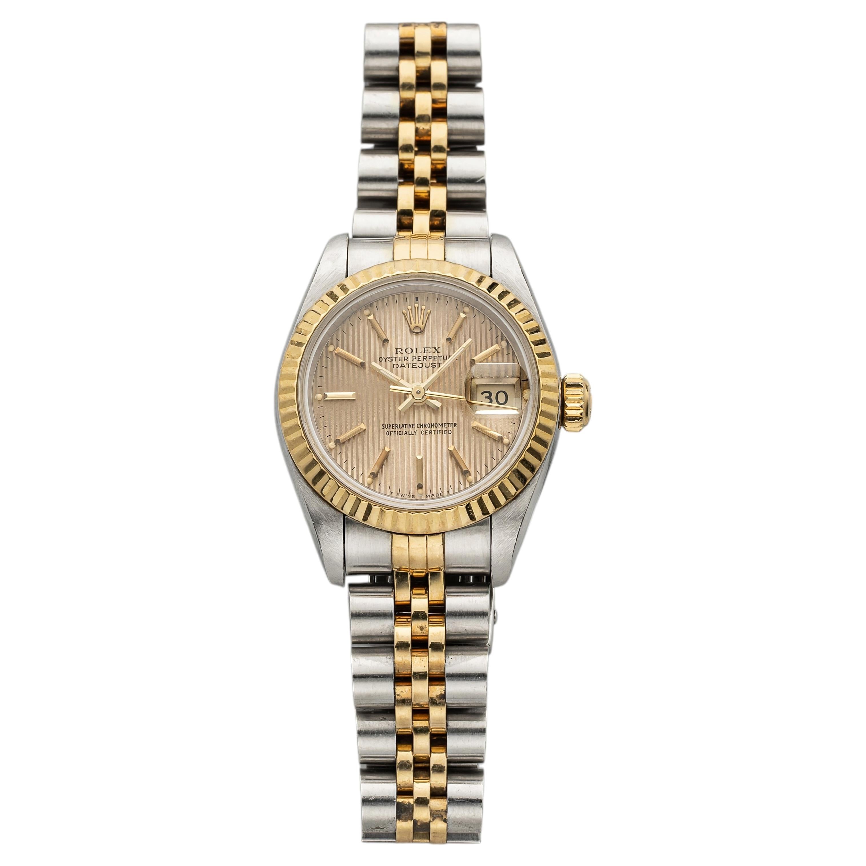 Rolex Lady Datejust 69173 aus dem Jahr 1993, zweifarbig, Champagner, Tapestry-Muster, Automatik, 26 mm