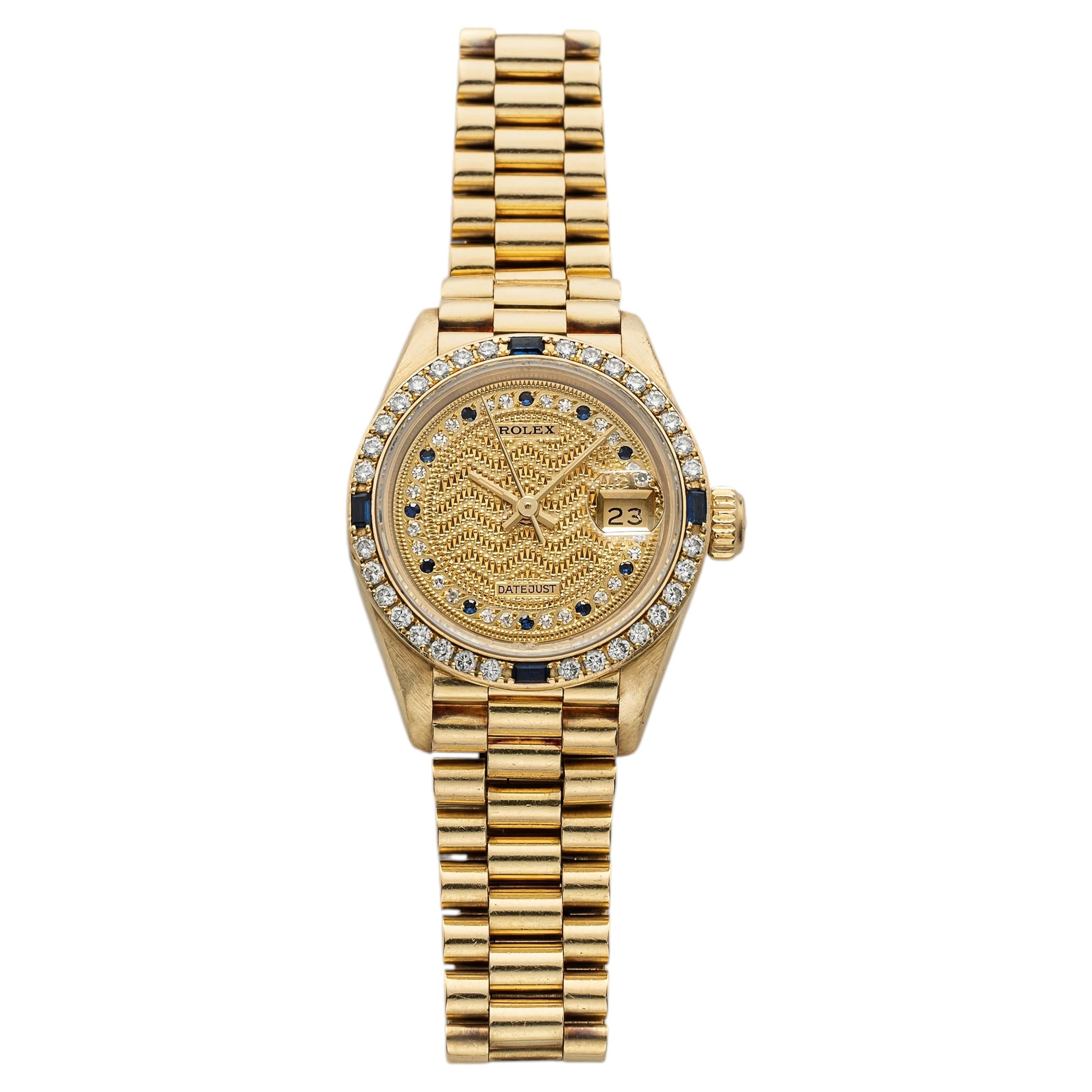 Vintage 1989 Rolex Lady Datejust 69088 18K YG Missoni Sapphire
