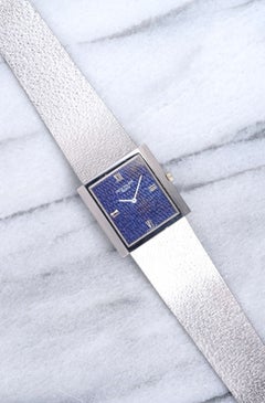 Vintage 1970s Patek Philippe Gondolo 3491/3G 18K White Gold Blue Linen Dial 26mm