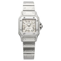 2000s Ladies Cartier Santos Galbee 2423 Steel Silver Guilloche Dial Auto 24mm