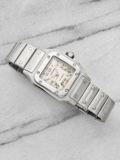 2000s Ladies Cartier Santos Galbee 2423 Steel Silver Guilloche Dial Auto 24mm