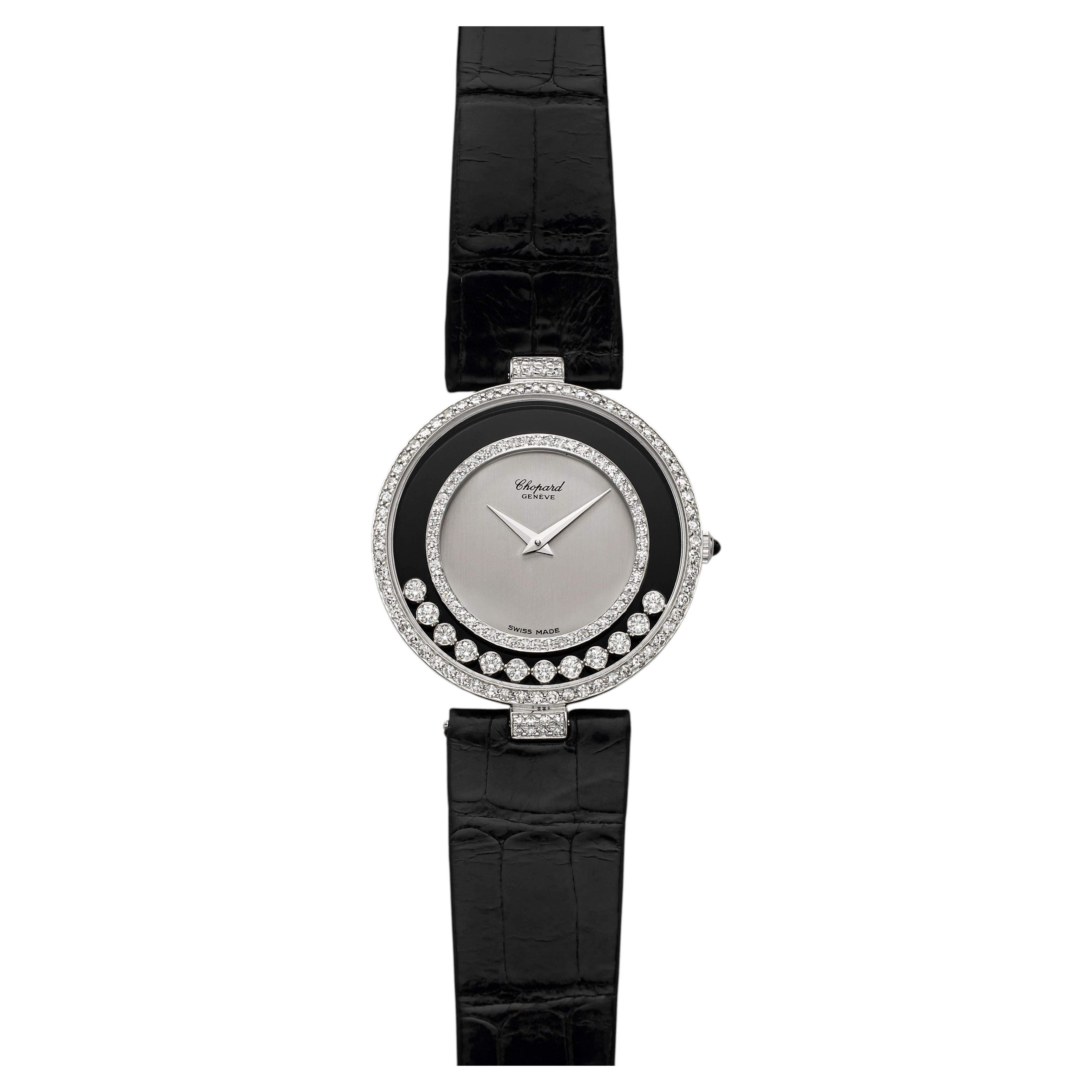 2000er Jahre Chopard Happy Diamonds 18 Karat Weißgold, Kinetic, Diamantzifferblatt, Quarzwerk, 33 mm im Angebot
