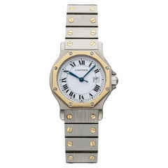 Vintage 1990s Cartier Santos Octagonal 2966 Two-Tone White Roman Dial Auto 30mm