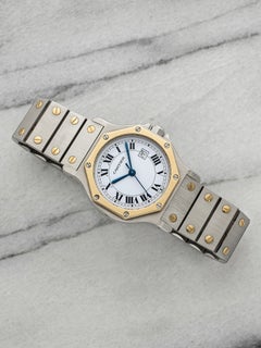 Vintage 1990s Cartier Santos Octagonal 2966 Two-Tone White Roman Dial Auto 30mm
