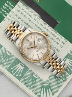 Rolex Datejust 16013 vintage de 1984, cadran « Tapestry » bicolore argenté, mouvement automatique, 36 mm