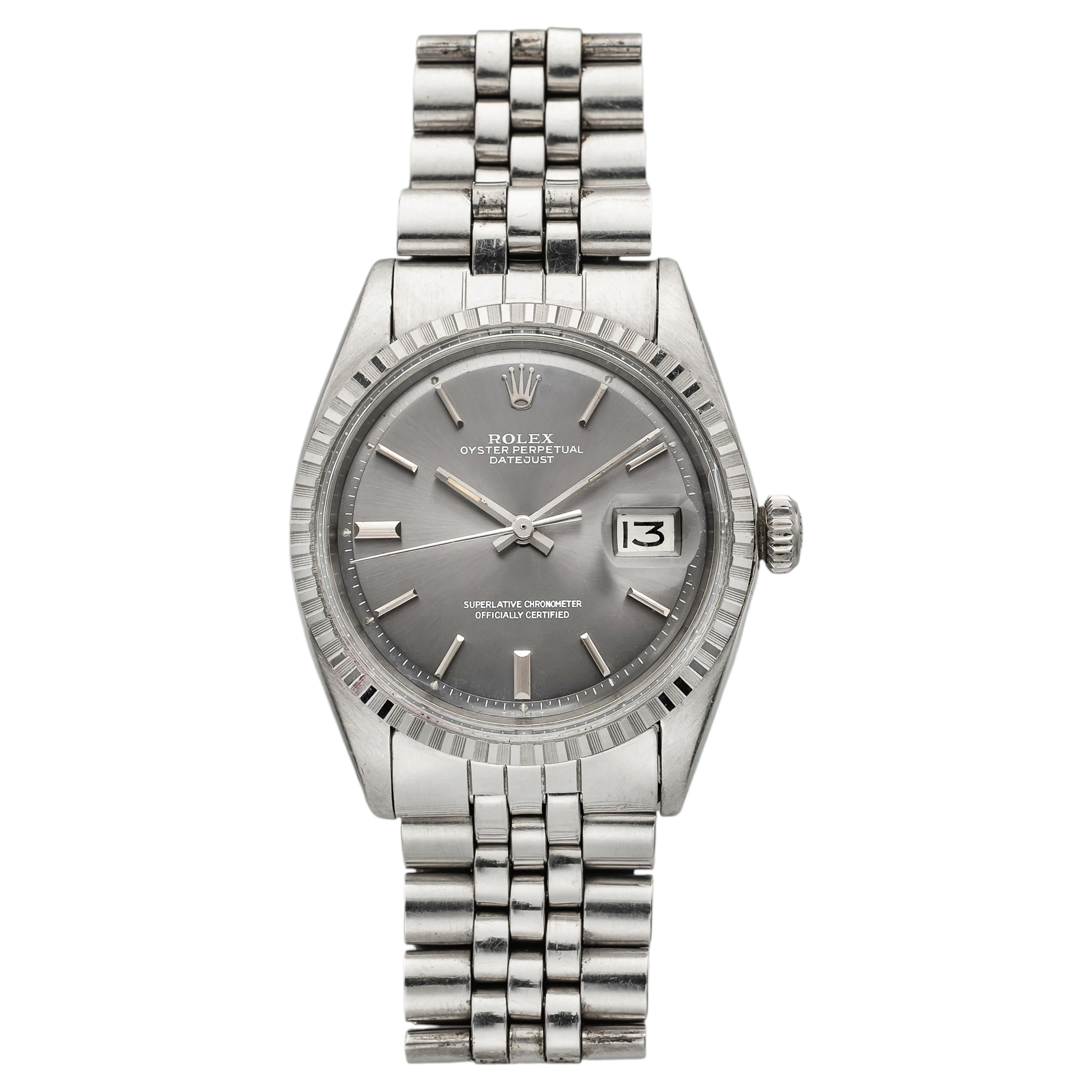 Vintage Rolex Datejust 1603 aus dem Jahr 1973, Edelstahl, graues Zifferblatt, Automatikwerk, 36 mm im Angebot
