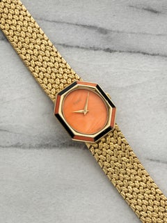 Vintage 1980s Piaget 9341 D2 Integrated 18K Gold Coral Dial Manual 25mm