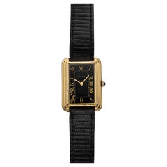 Vintage 1970s Cartier "New York" Jumbo Tank Gold Plated Black Dial Manual 28mm