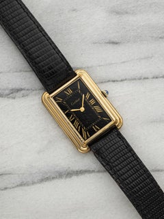 Vintage 1970s Cartier "New York" Jumbo Tank Gold Plated Black Dial Manual 28mm
