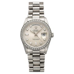 Vintage 1989 Rolex Day-Date 18346 Platinum Silver Dial Diamond Indices Auto 36mm