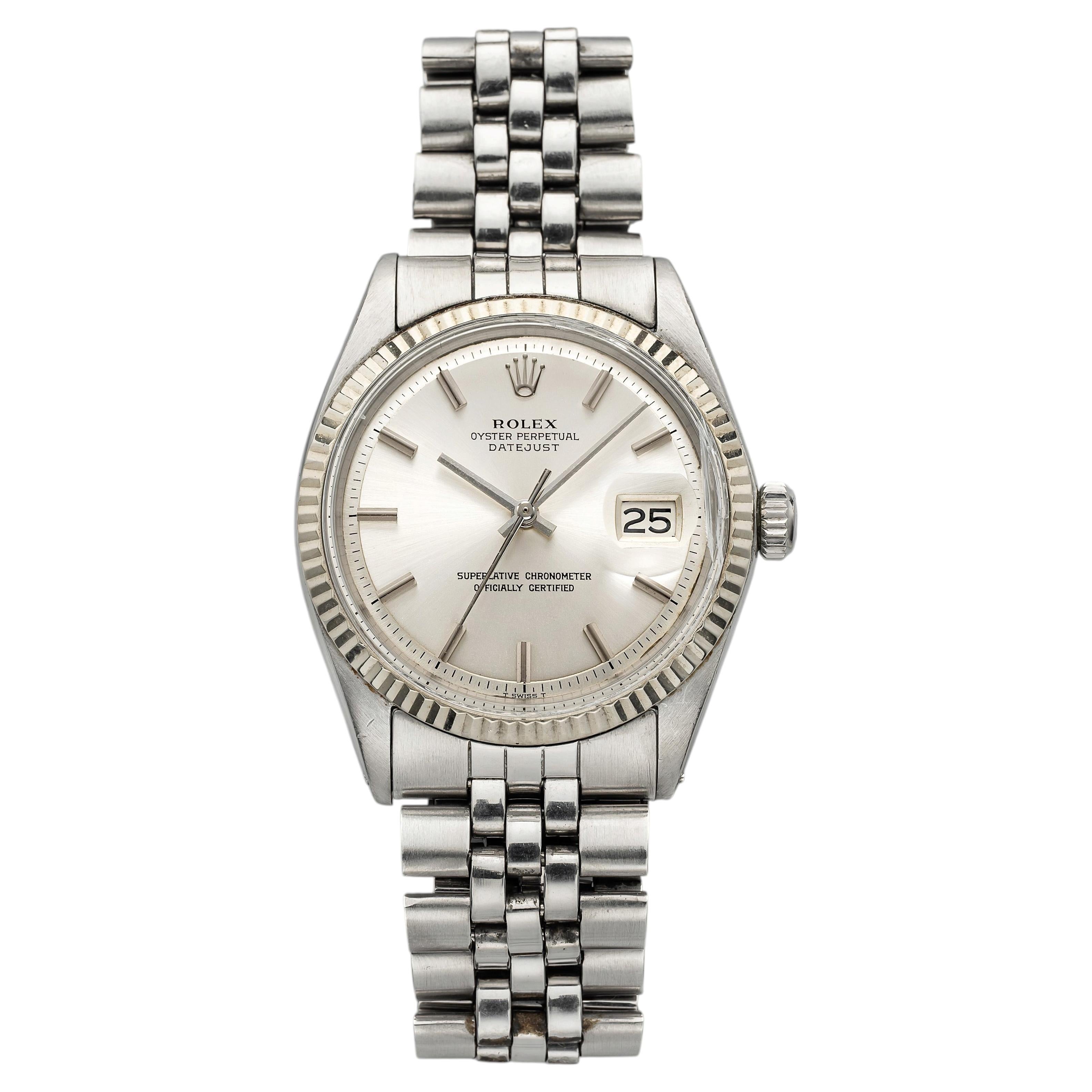 Vintage 1972 Rolex Datejust 1601 Stainless Steel Silver Sunburst Dial Auto 36mm