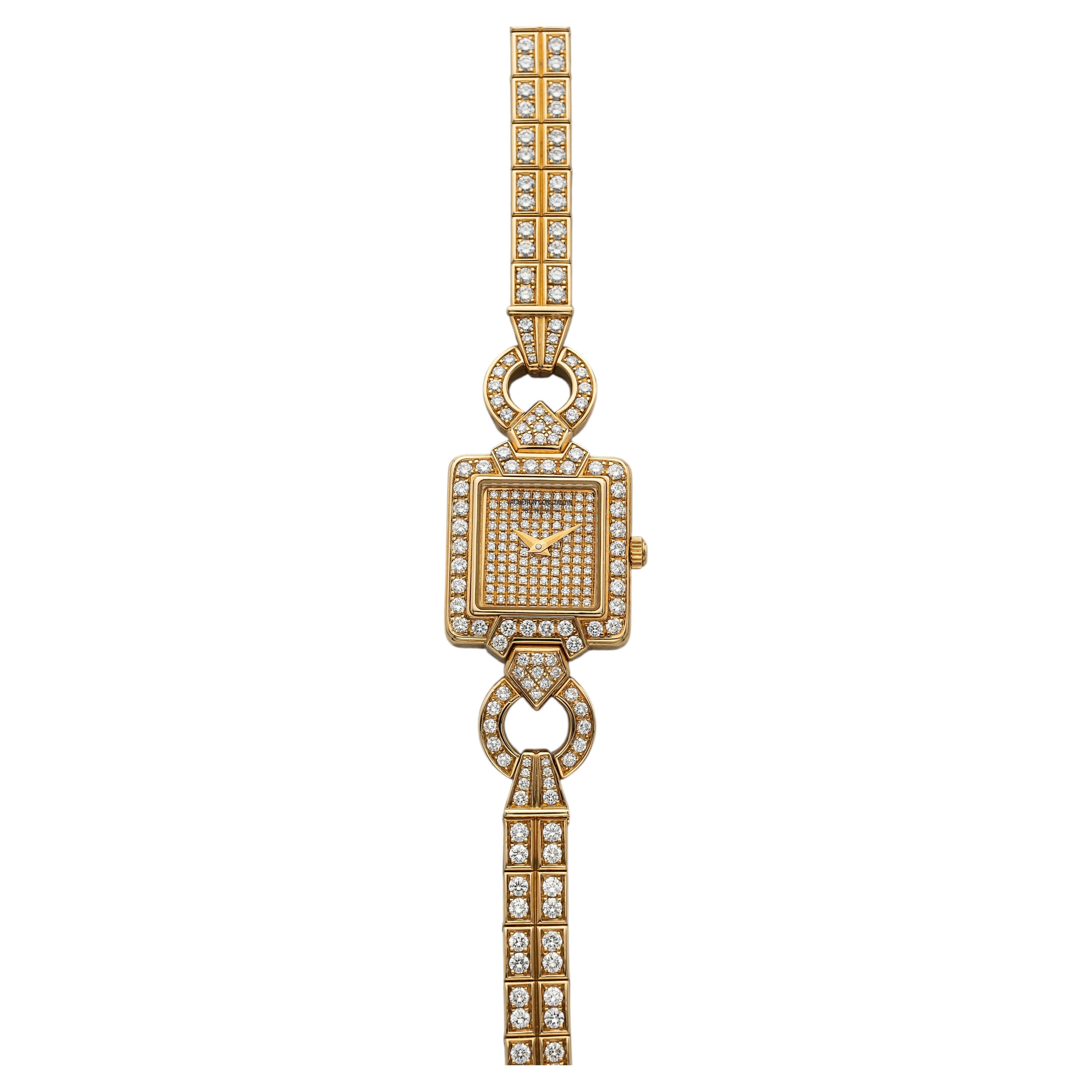 Vintage 1990s Vacheron Constantin Lady 18K Yellow Gold Diamond Pave Quartz 20mm im Angebot