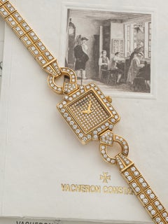 Vintage 1990s Vacheron Constantin Lady 18K Yellow Gold Diamond Pave Quartz 20mm