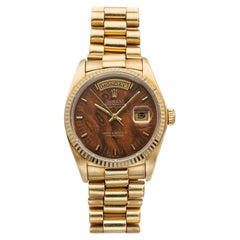 Vintage 1979 Rolex Day-Date 18038 18K Yellow Gold Walnut Wood Dial Auto 36mm