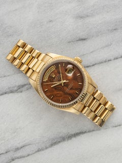 Vintage 1979 Rolex Day-Date 18038 18K Yellow Gold Walnut Wood Dial Auto 36mm