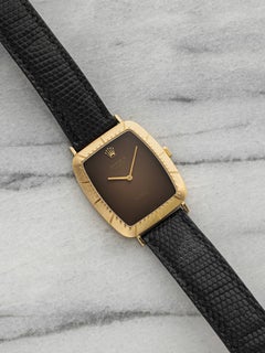 Rolex Cellini 4087 vintage des années 1970, en or jaune 18 carats, cadran marron à vignettes, remontage manuel, 28 mm