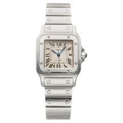 Vintage 1990s Cartier Santos 2319 Stainless Steel Cream Guilloche Auto 29mm