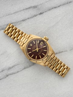 Vintage 1982 Rolex Lady Datejust 6917 18K Yellow Gold Stella Red Dial Auto 26mm
