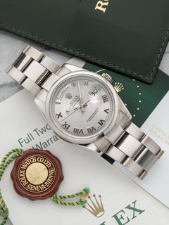 2002 Rolex Day-Date 118209 18K White Gold Silver Roman Dial Automatic 36mm