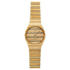 Vintage 1980s Piaget Polo 7661 C 701 18K YG Diamond Pave Gadroon Quartz 34mm