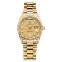 Rolex Day-Date 18038 aus dem Jahr 1988, 18 Karat Gelbgold, champagnerfarbenes Zifferblatt mit Diamanten, Automatikwerk, 36 mm